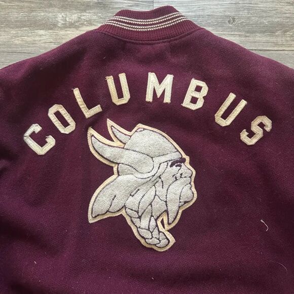 Vintage 40s Columbus Academy Vikings Varsity Jacket Size 44 Chain Stitched - Picture 2 of 8